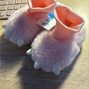 Carter's Pink Fuzzy Baby Booties with Silver Claws